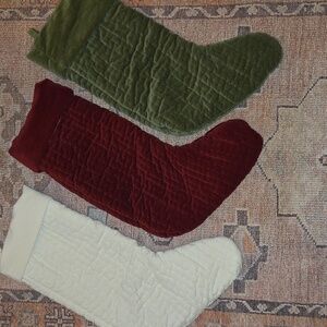 Pottery Barn Christmas Stocking Trio - Cream, Burgundy, and Olive